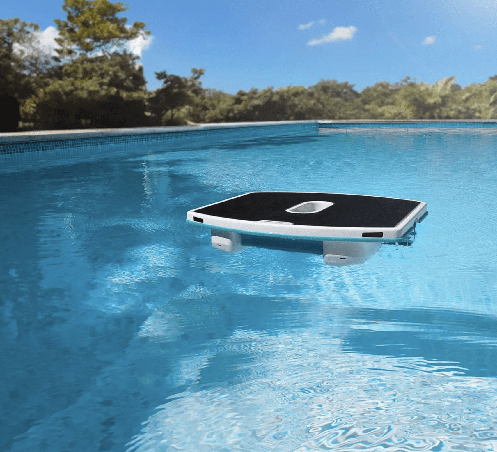 Floating platform in a swimming pool.